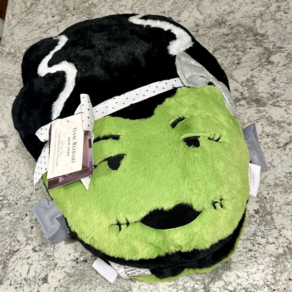 Isaac Mizrahi Halloween Frankenstein and Bride Decorative Pillow Set of 2